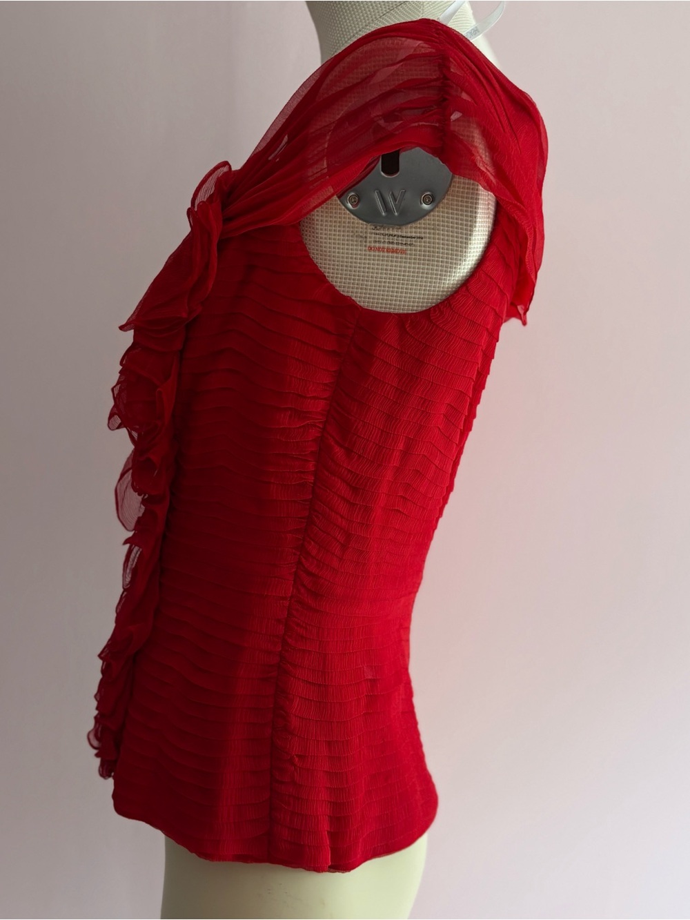 Red Ruffled One-Shoulder Women’s Blouse - Picture 3 of 7